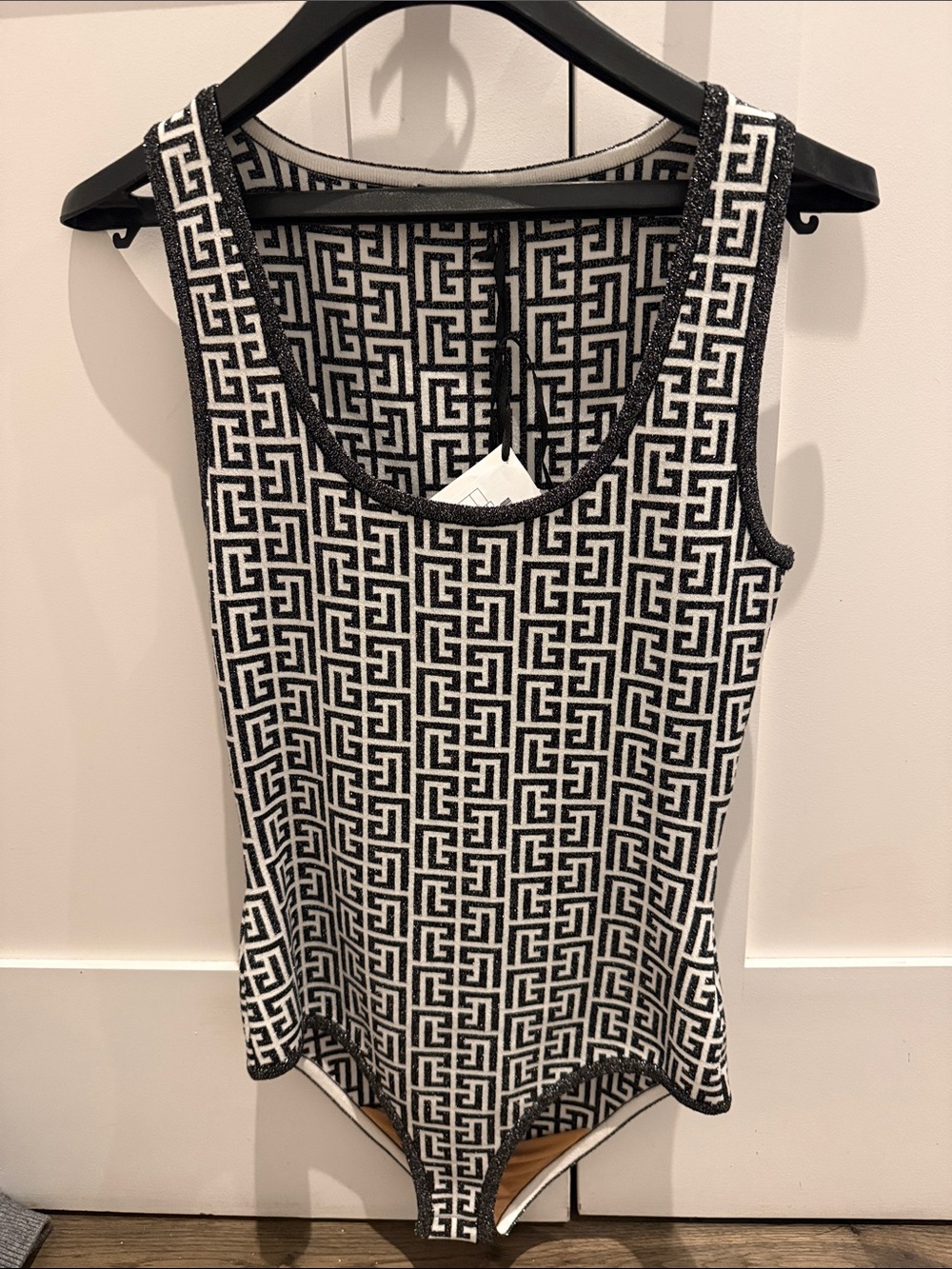 Balmain Black & White Geo Tank Bodysuit - Women